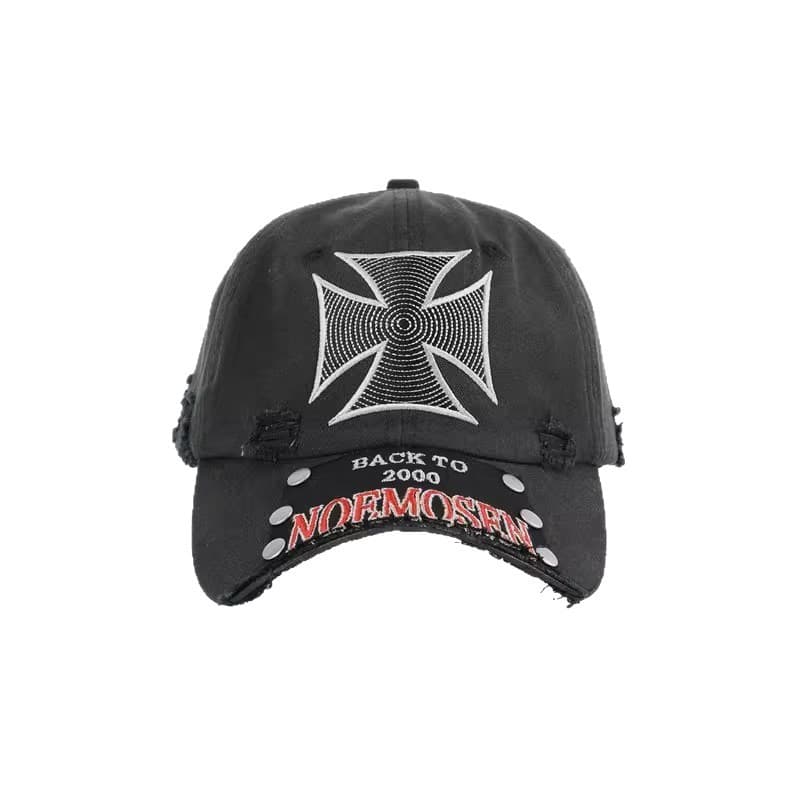 American-style Street-style Perforated Letter Patch Rivet Baseball Cap With Washed-out Distressed Retro Trend Soft Top Baseball Cap