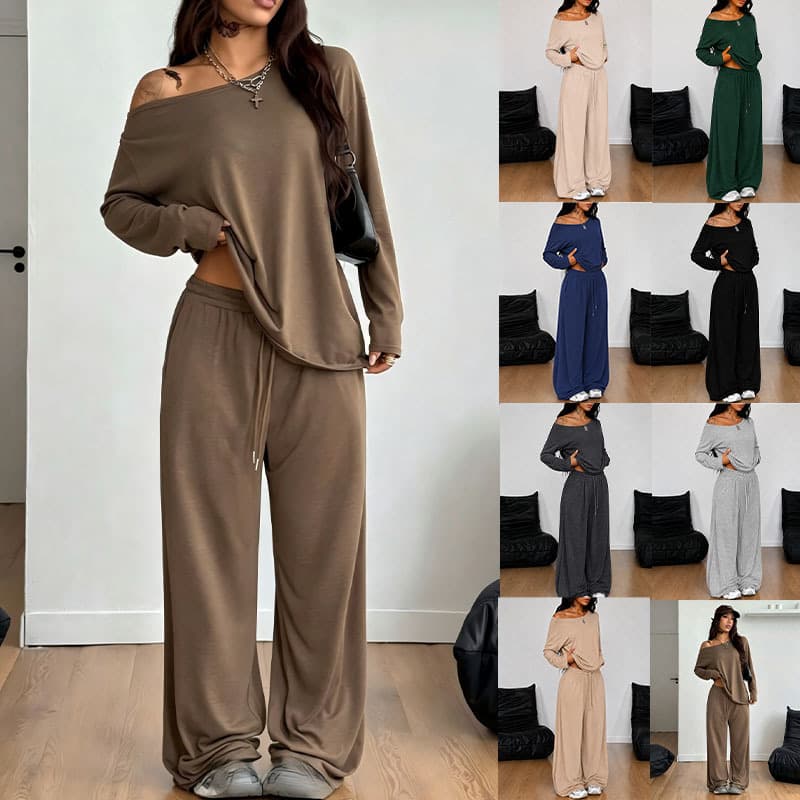 Loose-fitting Long-sleeve High-waist Straight-leg Pants Spicy-girl Casual Two-piece Set
