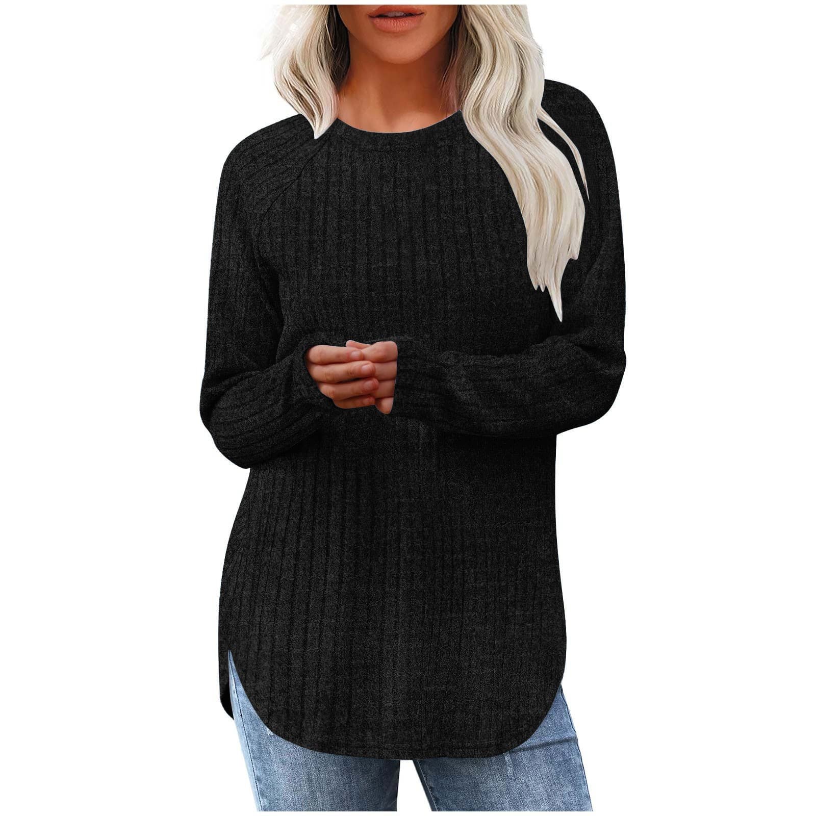Womens Relaxed-fit Top With A Round Neckline And A High-low Curved Hem