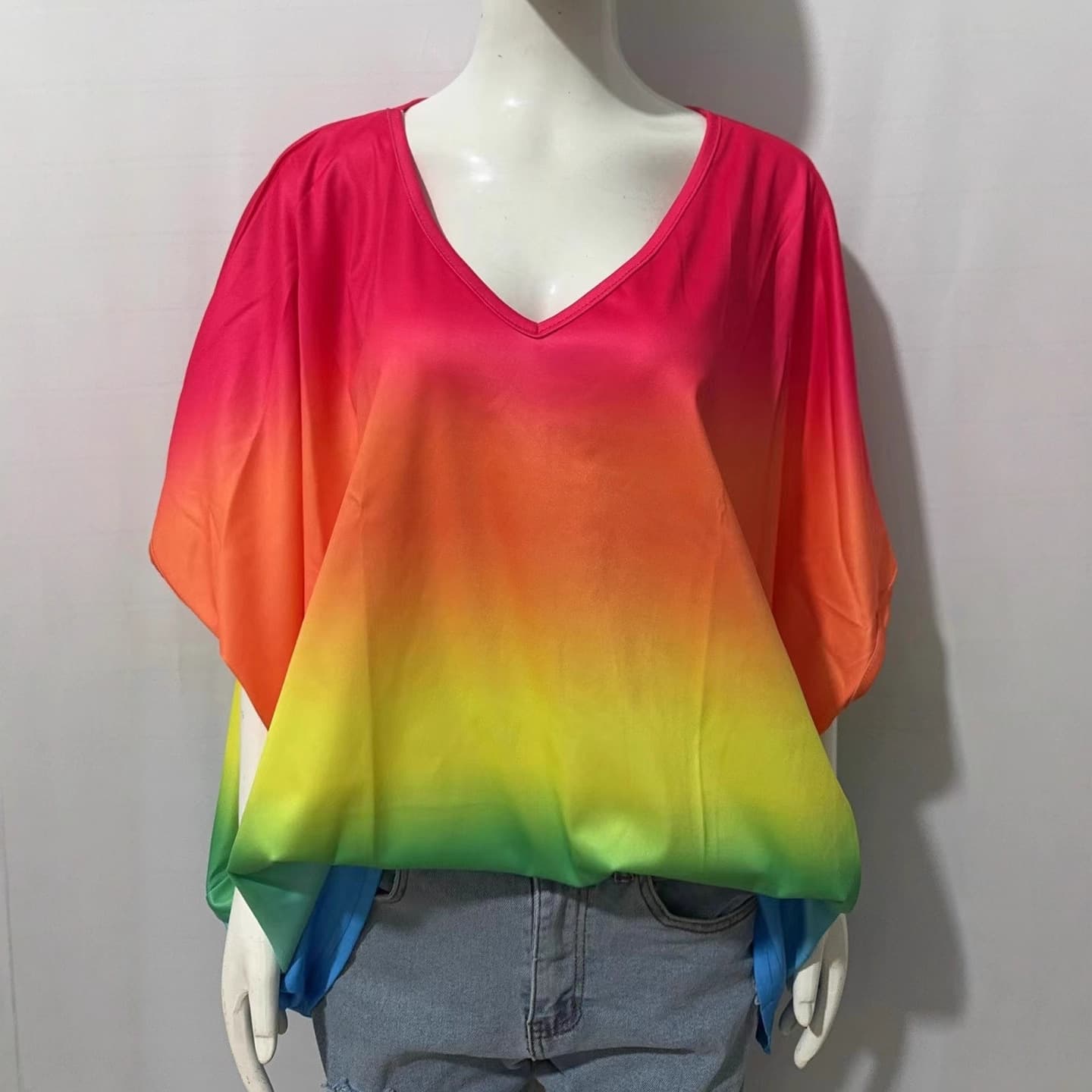 Tie-dye Printed Pullover Batwing Sleeve T-Shirt, Loose-Fit Stylish T-Shirt