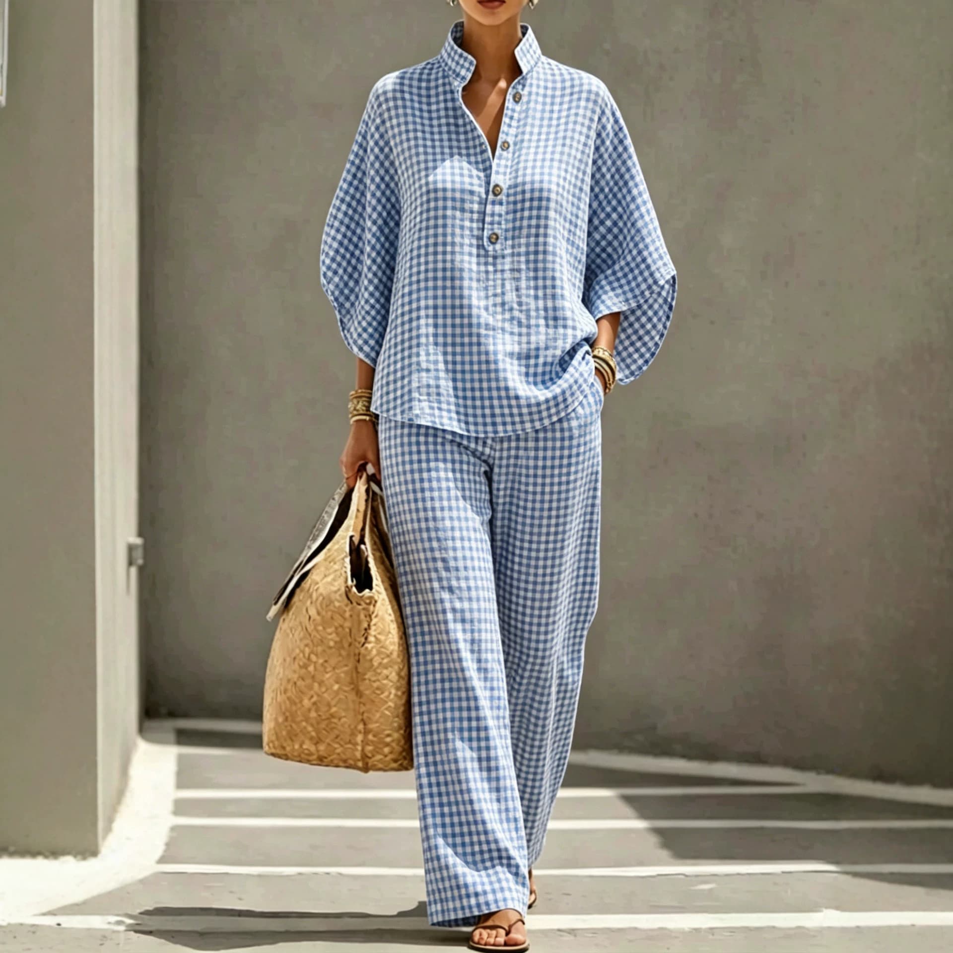 Womens Striped Shirt And Pants Set