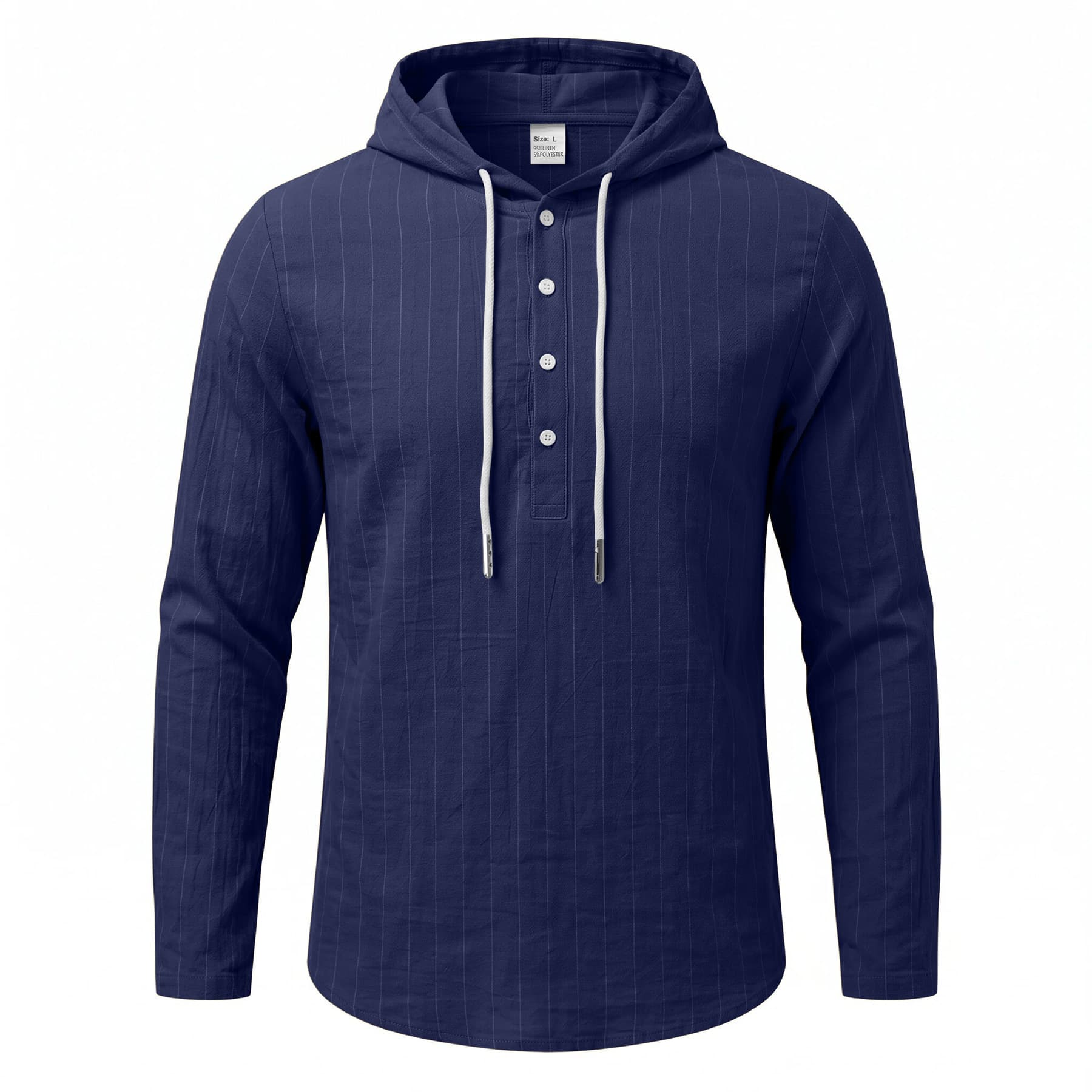 Casual Mens Loose-fit Vertical-striped Hooded Long-sleeve Shirt