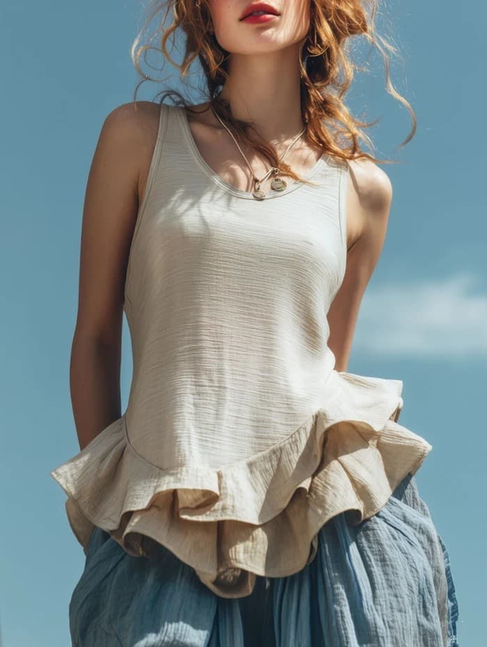 Summer Casual Ruffled-edge Sleeveless Womens Top