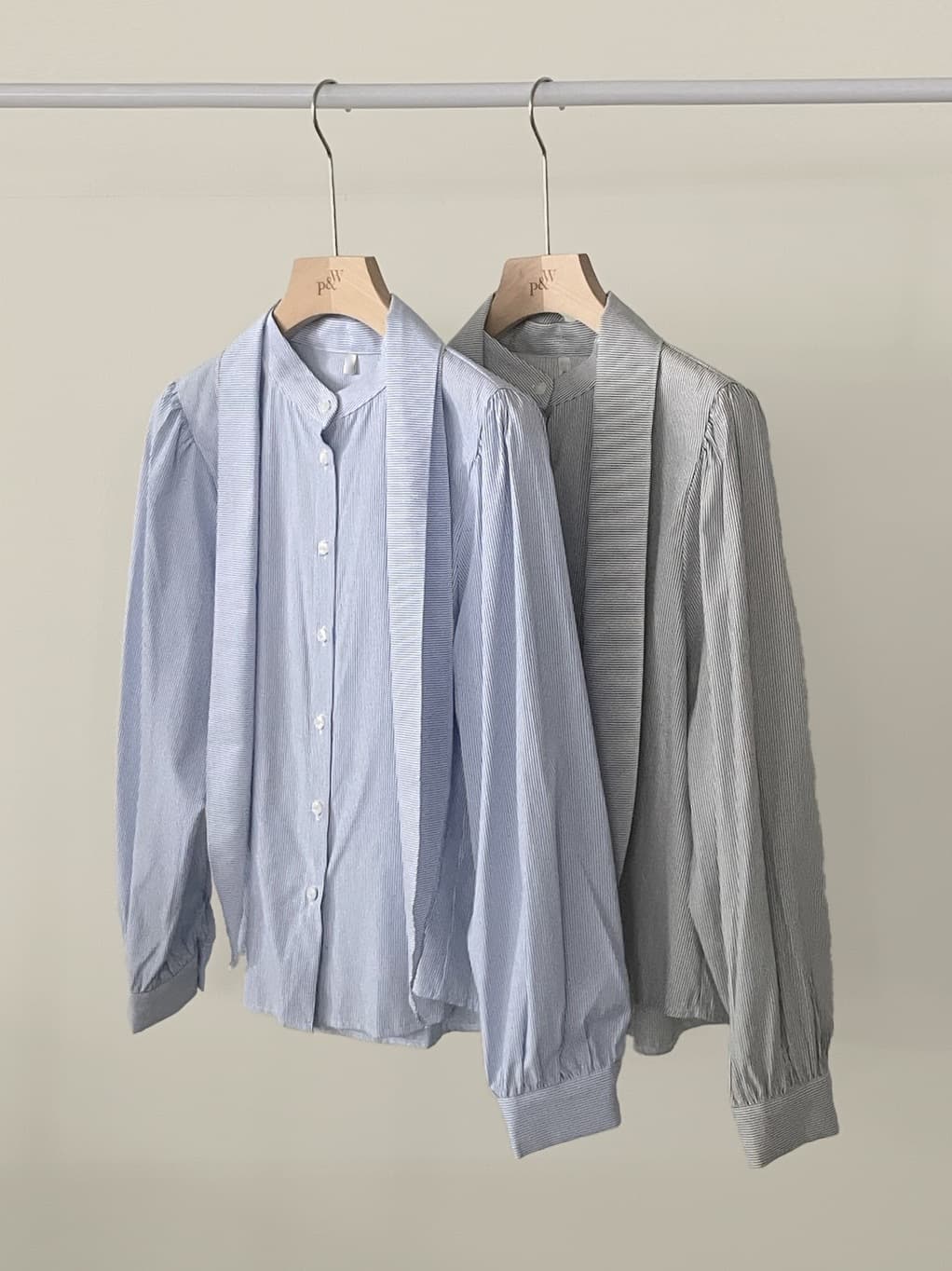 Early Autumn Ribbon-Trimmed Single-Breasted Long-Sleeve Striped Shirt