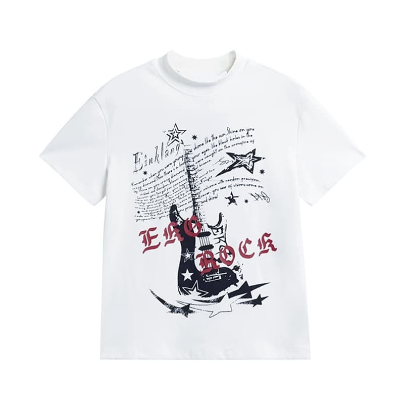 Guitar-shaped Shoulder Short-sleeve T-shirt For Women