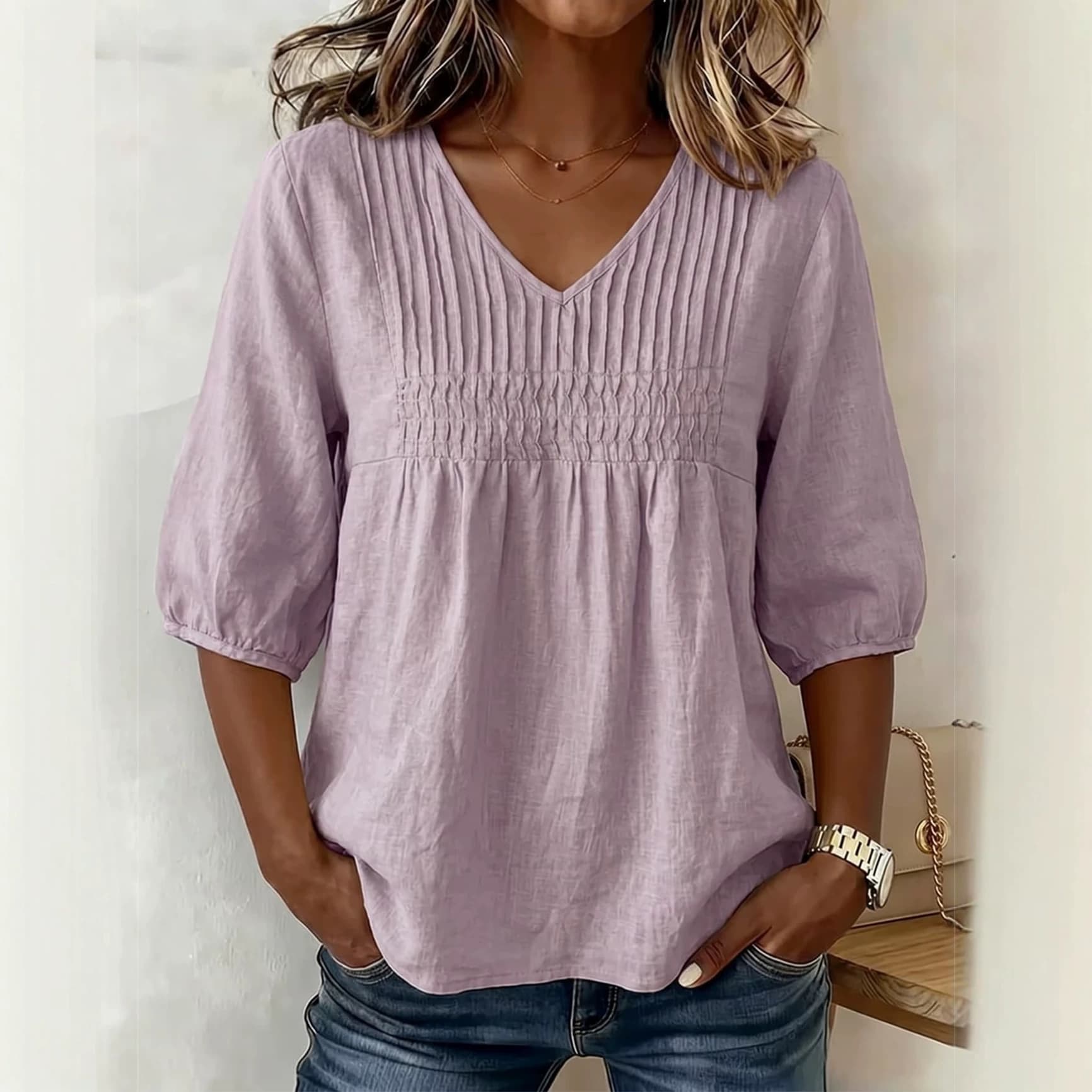 Womens Casual Loose-fitting Solid-color Figure-flattering Top