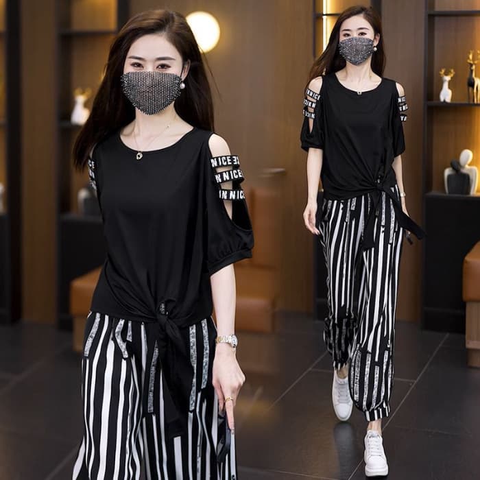 Off-shoulder Irregular Top And Pants Two-piece Set