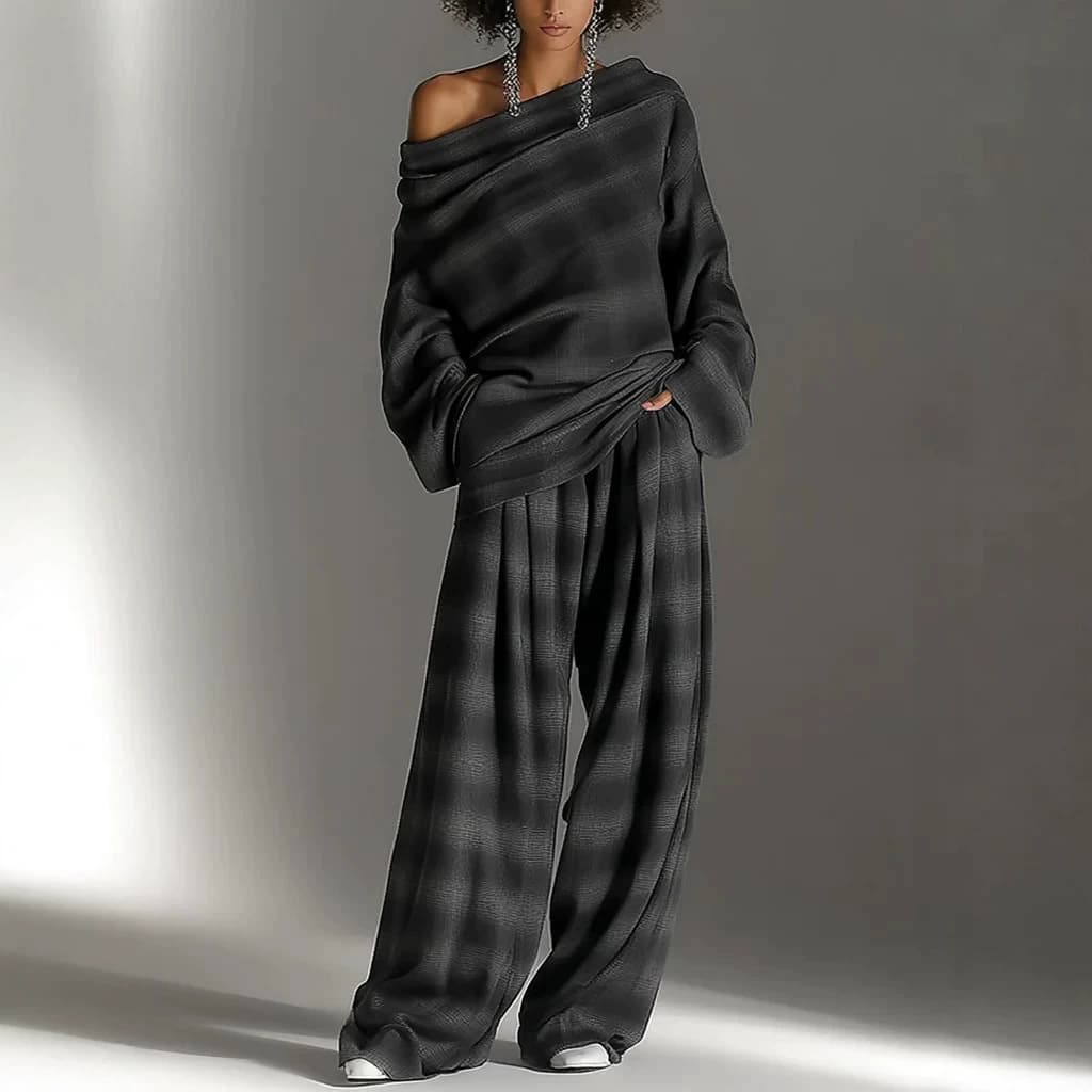 Womens Plaid Distressed Street-Style Color-Block Set