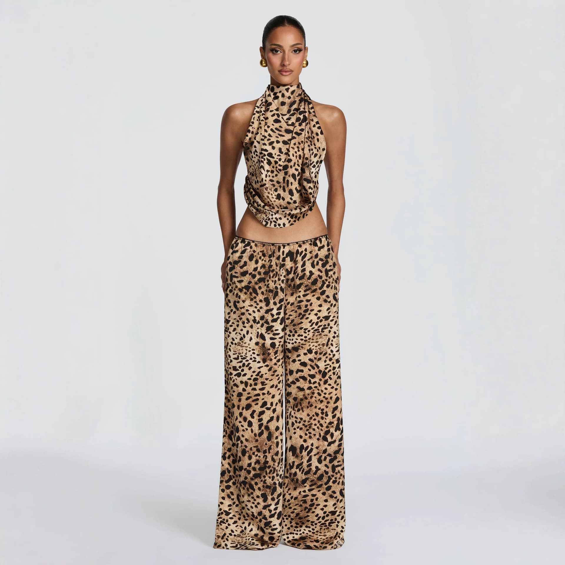 Turtleneck Halter Top And Pants Two-piece Set