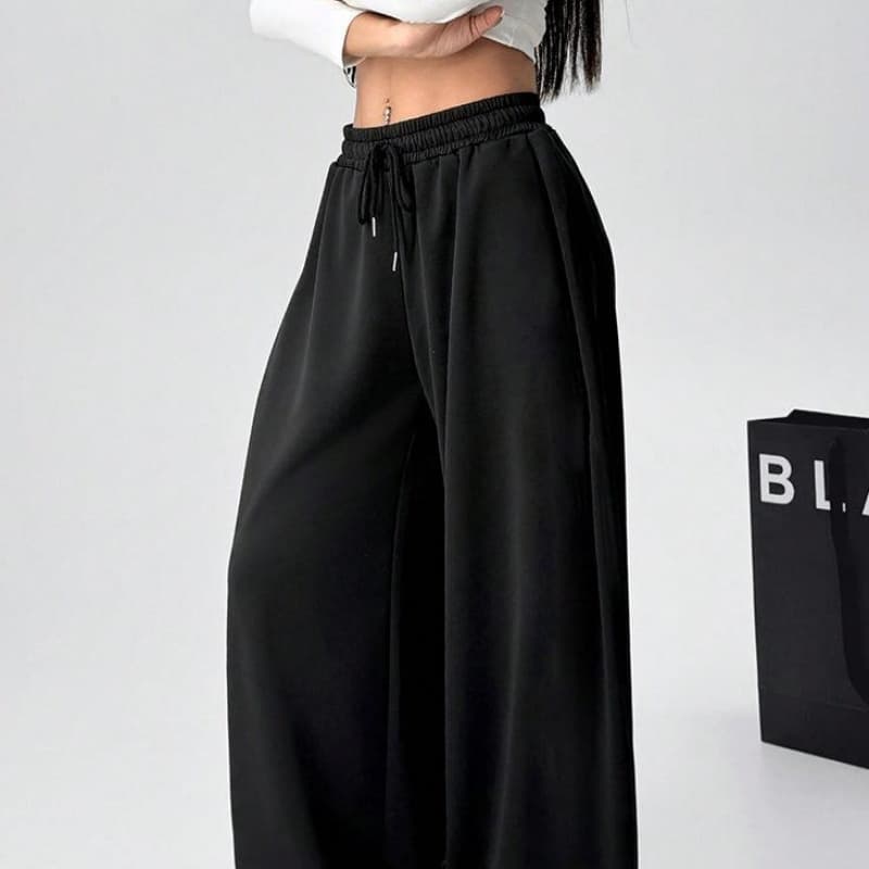 Minimalist Solid-color Drawstring Waistband Sweatpants