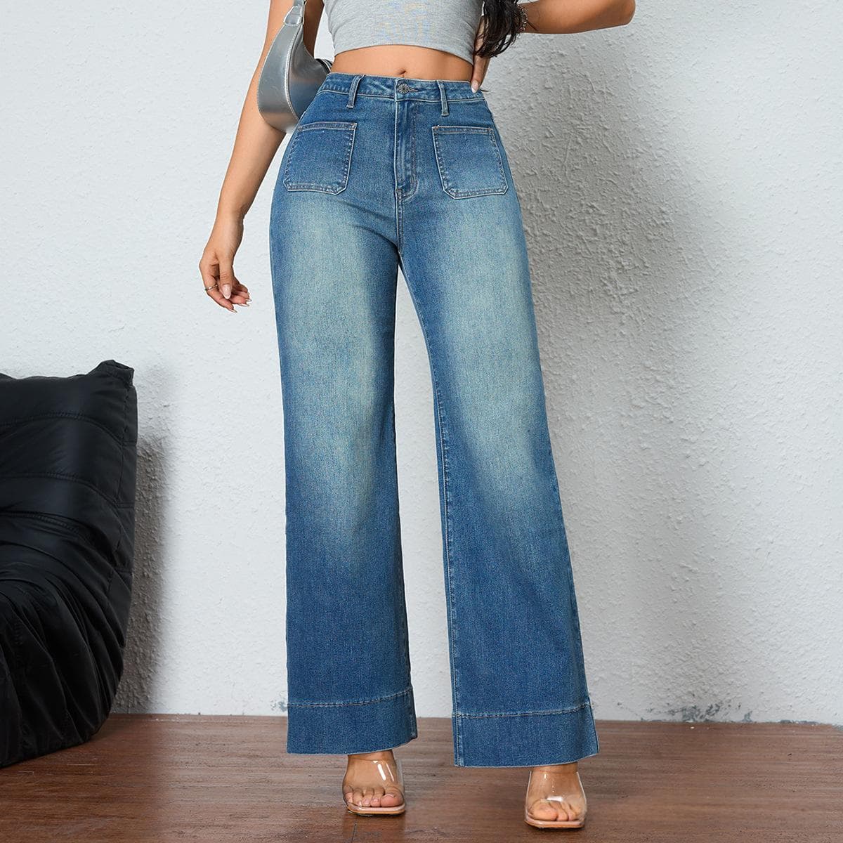 Wide-leg Pants Loose-fit Jeans Cropped Pants For Women