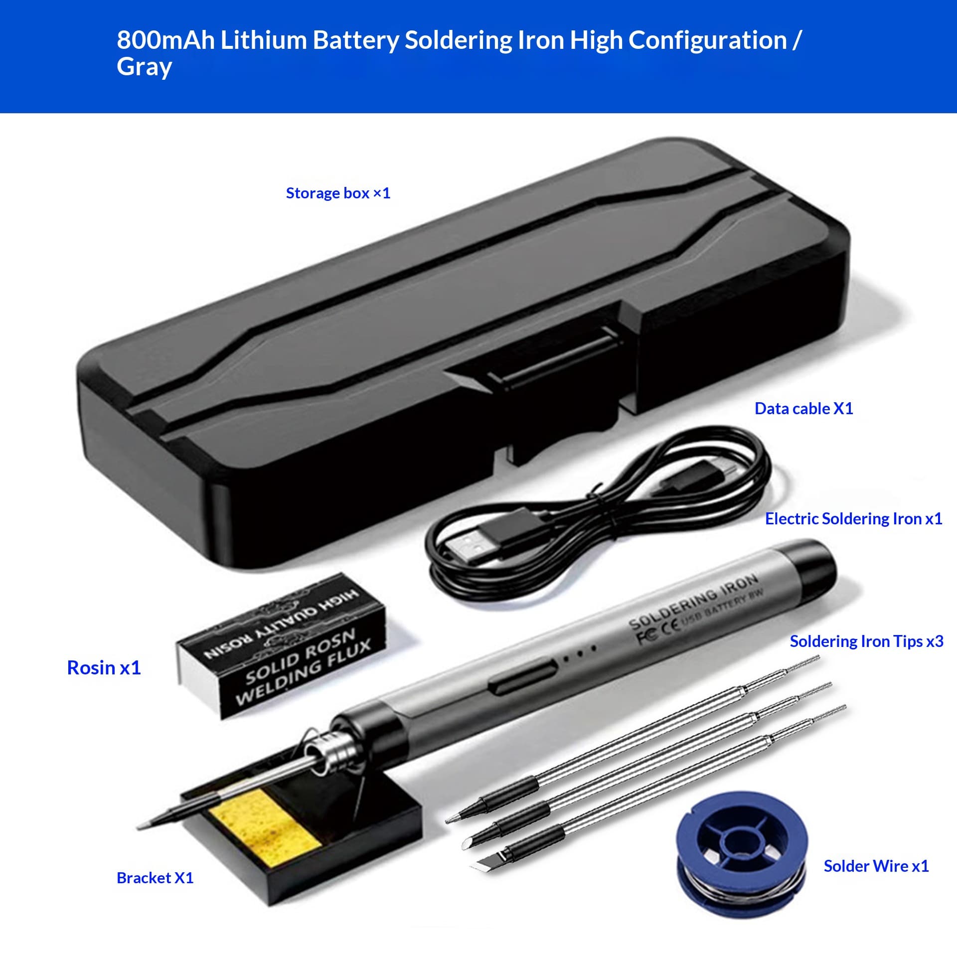 Non-digital 3-head Gray Soldering Iron Set