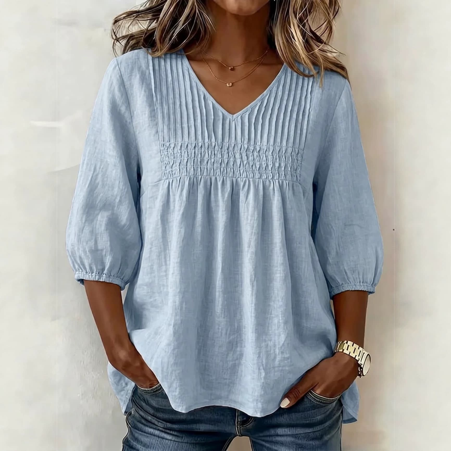 Womens Casual Loose-fitting Solid-color Figure-flattering Top
