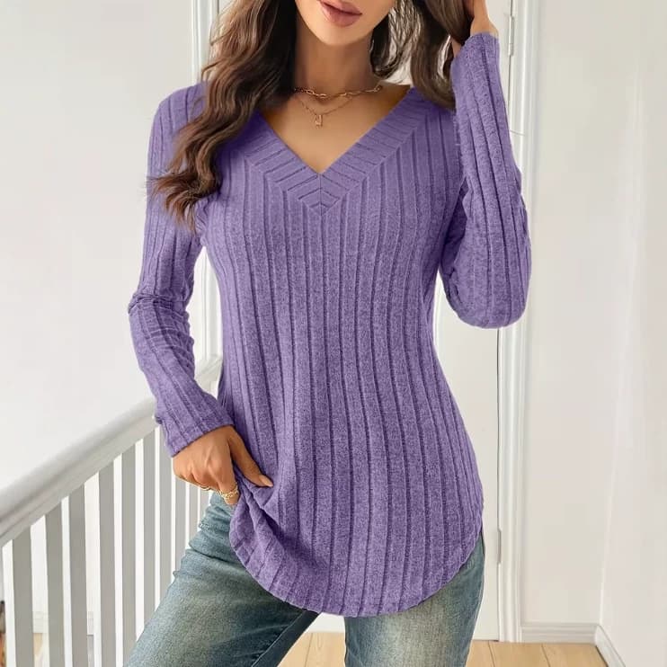 Women's Patchwork V-Neck Ribbed Top