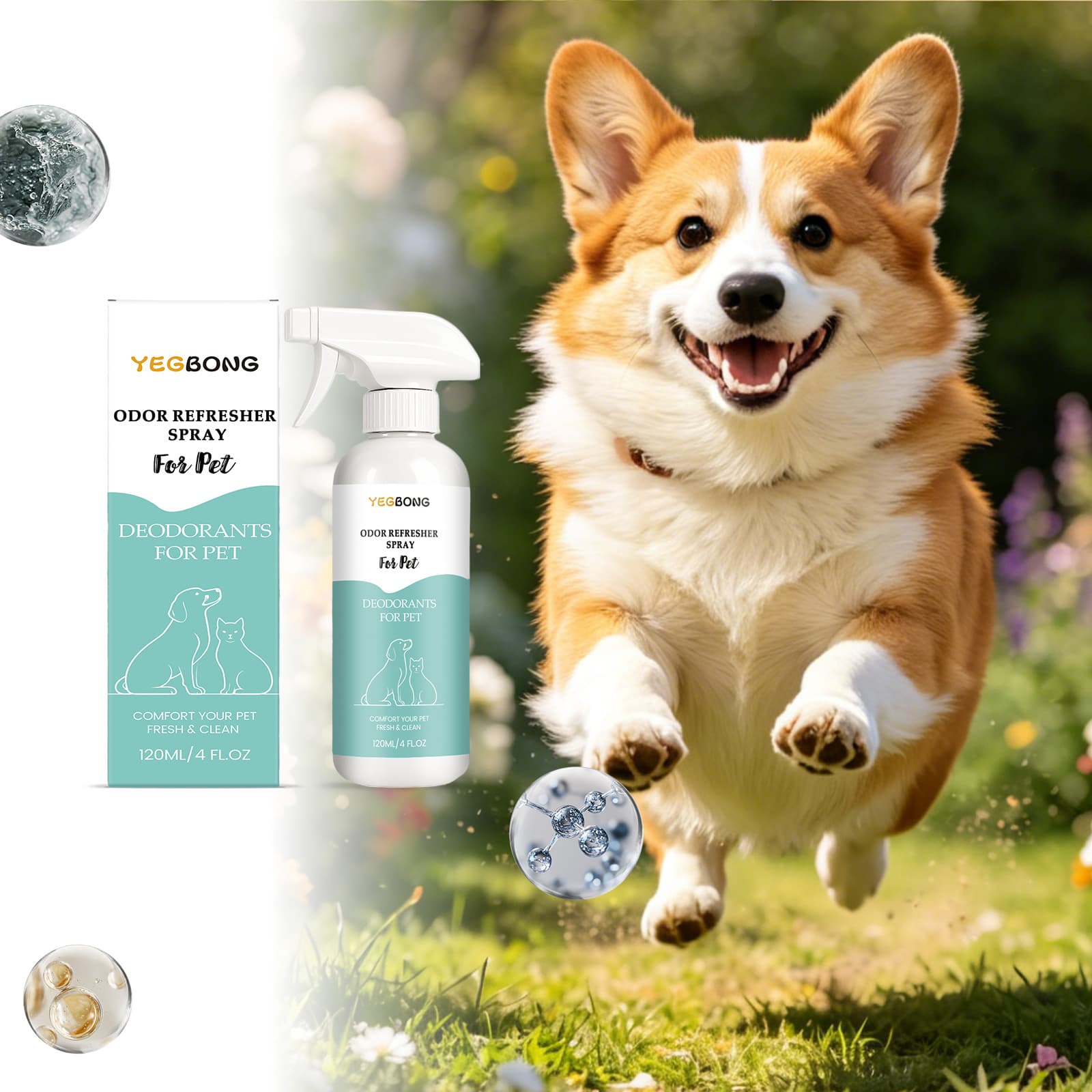 Yegbong Pet Deodorizing Spray Gentle Formula Cleans Pet Environments, Freshens Odors, Cleans And Cares