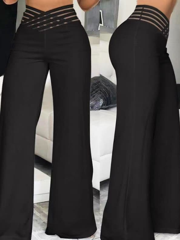European And American Women's Hollow Cross Belt Trousers Temperament Commuter Micro-style Pants High Waist Casual Wide Legs