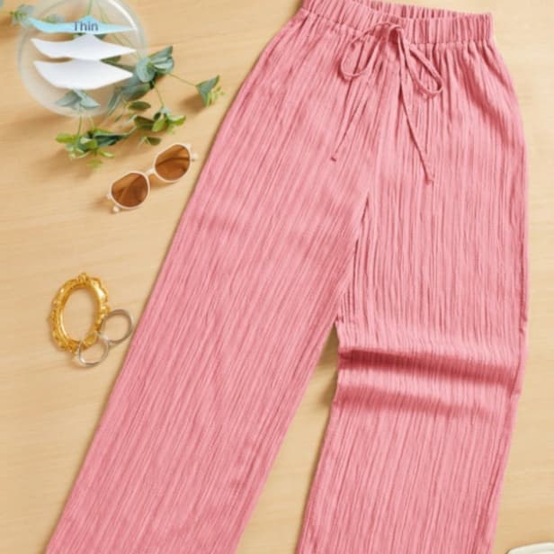 High-waisted Lace-up Striped Wide-leg Casual Pants