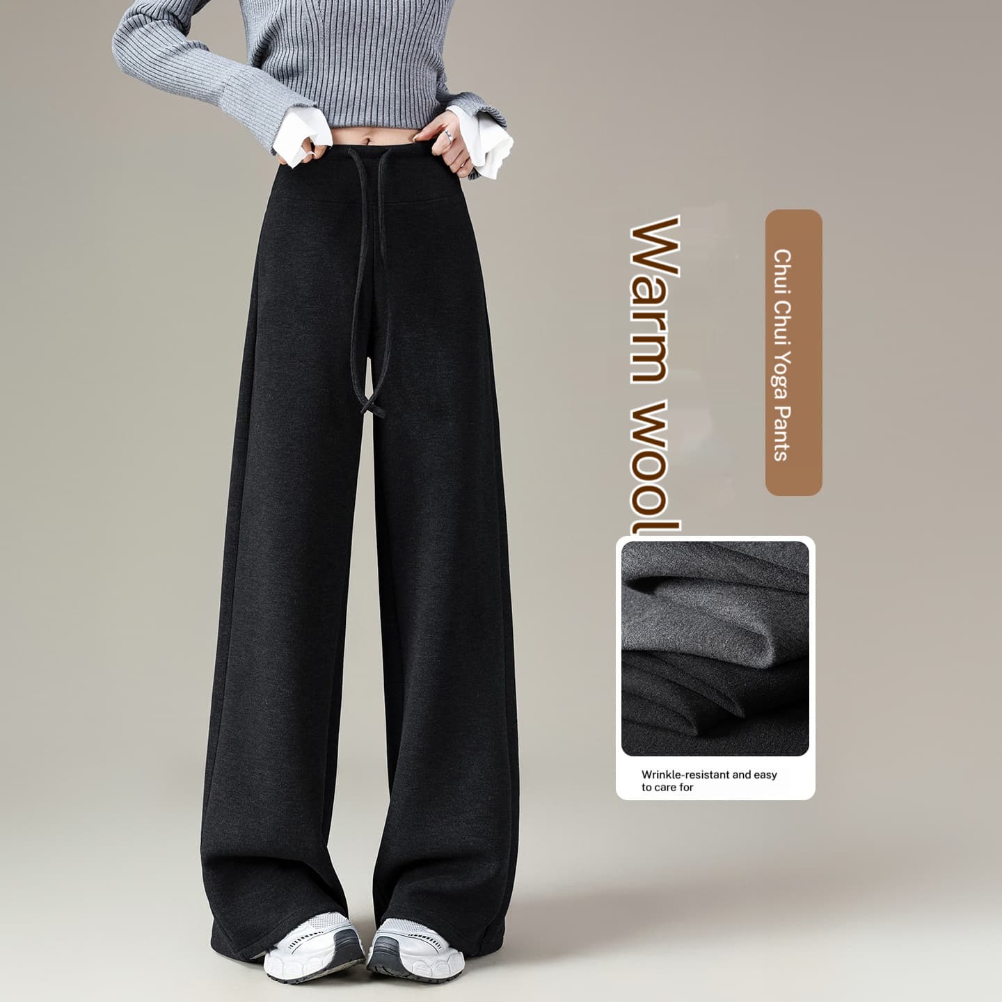 Womens High-waisted Figure-flattering Drawstring Straight-leg Casual Pants