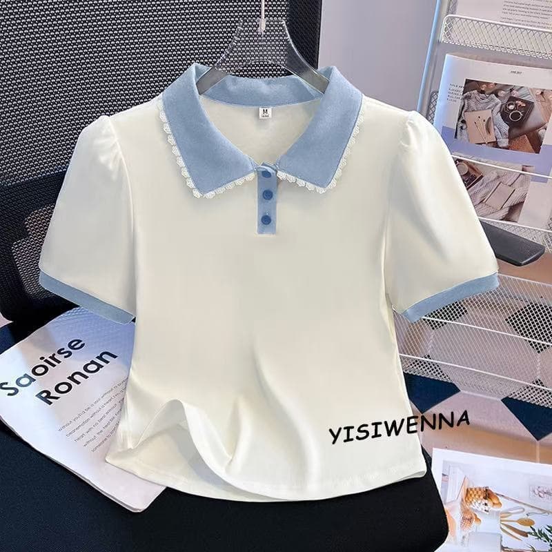 Faux Two-piece Blouse With A Doll Collar Stylish And Trendy